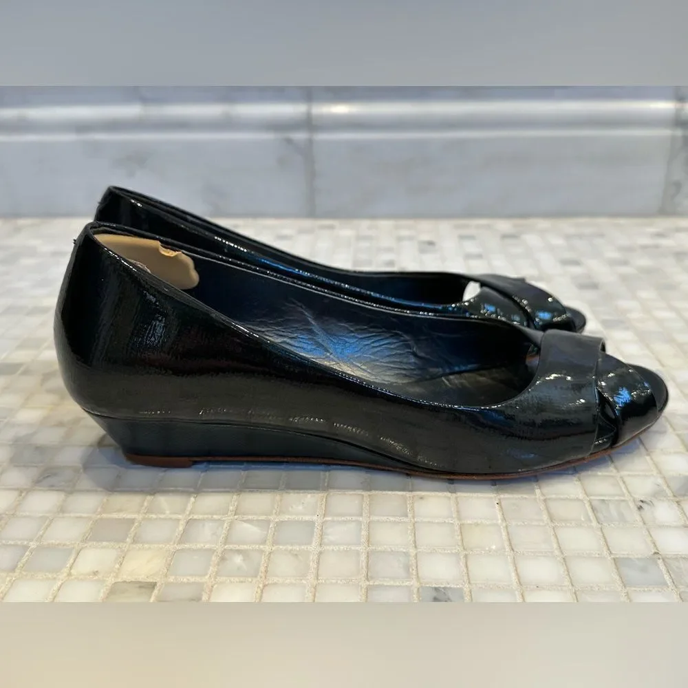 Cole Haan Black Criss Cross Open Toe Low Wedge